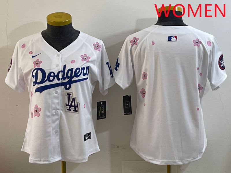 Women Los Angeles Dodgers Blank White Sakura Edition 2025 Nike MLB Jersey style 6->women mlb jersey->Women Jersey